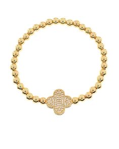 Add a touch of luck and sparkle to your wrist with our CZ Clover Bracelet in gold. This elegant piece features a delicate clover design adorned with shimmering cubic zirconia stones. Perfect for any outfit, this bracelet is sure to bring good fortune to your day. Crystal Stainless Steel Stretch Gold Bar Bracelet, Pearl Bracelet Gold, Clover Design, Clover Bracelet, Gold Charm Bracelet, Gold Bangle Bracelet, Bar Bracelets, Halloween Jewelry, Good Fortune