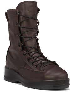 Belleville Mens Wet Weather Tactical Boots - Steel Toe, Chocolate Tactical Brown Leather Boots, Fitted Round Toe Work Boots For Outdoor, Rugged Outdoor Work Boots, Fitted Rugged Outdoor Work Boots, Rugged Fitted Work Boots For Outdoor, Brown Tactical Lace-up Boots, Brown Lace-up Tactical Boots, Belleville Boots, Jungle Boots