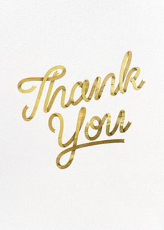 a thank card with the words thank you written in gold foil on white cardstock