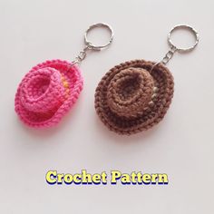 two crochet keychains are shown on a white surface with the words crochet pattern below them