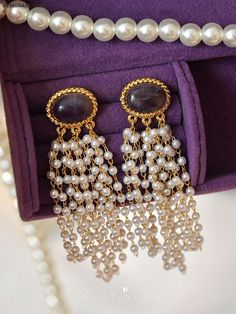 10% off now|Free shipping world-wide. French Retro Court Purple Natural Stone Pearl Tassel Earrings Clip at GemGrace. Click to learn our pro custom-made service for wedding dress, formal dress. View #Earrings for more ideas. Blue Green Wedding, Purple Prom, High Low Prom Dresses, Purple Prom Dress, Lace Beach Wedding Dress, French Retro, For Wedding Dress, Pink Prom, Tea Length Wedding Dress