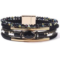 Unique Design: The Black Leather Bracelet Features Dainty Crystals And A Black Resin Stone. Get The Stackable Bangle For Your Daily Outfit. Magnetic Buckle: Length: 7.7 Inch, Width: 0.8 Inch. It Is Easy To Put On And Take Off The Bead Wrap Bracelet With The High Quality Magnetic Clasp. Quality Control: The Boho Bracelet Is Made Of Top Grade Leather, Comfortable To Wear, No Fading, No Pungent Smell. Just Ask For Availability Item No Ap0008 Womens Jewlery, Bead Wrap Bracelet, Shiny Bracelets, Bracelets Crystal, Leather Wrap Bracelets, Boho Cuff, Resin Stone, Stackable Bangles, Black Leather Bracelet