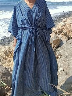 Cotton kaftan Striped Relaxed Fit Dress For Vacation, Striped Kaftan For Summer Beach Cover-up, Striped Maxi Dress For Beach Cover-up, Striped Kaftan For Spring Vacation, Striped Maxi Length Beach Cover-up Dress, Oversized Striped Summer Dresses, Spring Striped Kaftan For Beach Cover-up, Striped Cotton Maxi Dress For Vacation, Striped Long Dress For Vacation