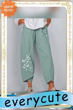 Women Casual Harem Pants Summer Elastic Waist Wide Leg Pants Vintage Floral Printed Trousers Female Loose Pantalon Plus Size Chino Pants Women, Casual Pants Style, Womens Chinos, Winter Plaid, Printed Wide Leg Pants, Printed Trousers, Trouser Style, Women Pants, Type Of Pants