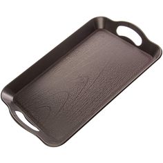 an empty black tray with handles on a white background