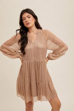 Eclipse Ruffle Neck Metallic Dress - The Farmhouse Glamorous Gold Dress With Ruffles, Glamorous Gold Dresses With Ruffles, Elegant Shiny Gold Mini Dress, Elegant Gold Shiny Mini Dress, Chic Shimmer Mini Dress For Formal Occasions, Glamorous Shimmer Midi Dress For Cocktail, Elegant Shiny Mini Dress For Party Season, Gold Ruffled Dress For Holiday, Gold Ruffled Party Dresses