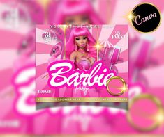 an advertisement for barbie cosmetics with pink hair