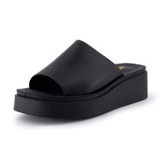 PRICES MAY VARY. Premium Vegan Leather upper Memory Foam padding Soft, Light, and Flexible outsole 2 Inch platform Step into these fashionable and comfortable platform sandals to carry you through your day with ease. These sandals feature a soft comfortable upper, and Memory foam padding. Steps Group, Black Platform Sandals, Platform Slides, Black Platform, Sandals For Sale, Leather Slides, Pharmacy Gifts, Platform Wedges, Black And Tan