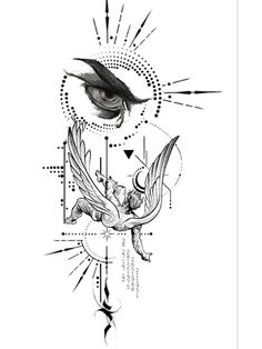 a drawing of an eye and a bird