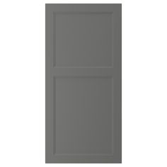 a gray door with two panels on the bottom and one panel in the middle, against a white background