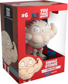 a cartoon figure in a box with the character's face and chest on it