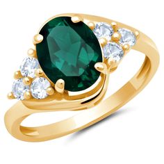 PRICES MAY VARY. CREATED EMERALD - The defined and sophisticated beauty of this 7 stone created emerald and created white sapphire ring enchants every eye it catches. Secured by hand in a prong setting, with VIBRANT color and a STURDY design, this ring delivers a bold yet classic style statement to cherish forever. GENUINE 10K FINE YELLOW GOLD - All parts are crafted in solid 10k white gold. Buy with confidence knowing that your ring is engraved with a "10k" stamp and our hallmark stamp as a sym Formal Oval Emerald Ring With Gemstone Accents, Oval Emerald Ring With Gemstone Accents In Yellow Gold, Oval Emerald Ring In Yellow Gold With Gemstone Accents, Oval Emerald Ring With Gemstone Accents, Oval Emerald Ring With Gemstone Accents In 14k Gold, 14k Gold Oval Birthstone Ring With Gemstone Accents, Oval Birthstone Ring With Gemstone Accents In 14k Gold, Oval Birthstone Ring With Gemstone Accents, Emerald Birthstone