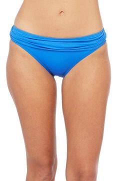 A flattering shirred band tops brightly hued bikini bottoms designed with a trend-right hipster fit. Lined. 83% nylon, 17% elastane. Hand wash cold, line dry. By La Blanca; imported. Women's Active & Swim. Hipster Pants, Solid Color Bikinis, China Blue, Summer Swimwear, Blue China, Swim Suit Bottoms, Active Women, Fit Style, Nordstrom Rack