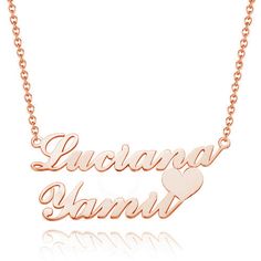 This Personalized Name Necklace is the perfect gift for any occasion! It can be fully personalized with two names of your choice - be it a couple's, friends or a mom's children. It is a beautiful, simple personalized heart necklace anyone is sure to appreciate.Chain Type: O-chainMaterial: Copper Customizable Rose Gold Name Necklace For Anniversary, Customized Rose Gold Charm Necklaces For Anniversary, Customized Rose Gold Charm Necklace For Anniversary, Rose Gold Custom Necklace For Personalized Gift, Rose Gold Name Necklace For Anniversary Gift, Rose Gold Name Necklace For Anniversary, Personalized Rose Gold Name Necklace For Anniversary, Customized Rose Gold Name Necklace For Anniversary, Custom Name Rose Gold Heart Pendant Necklace