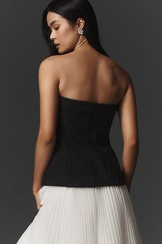 From business to pleasure, desk to dinner, we'll always be in our tailored era. | Strapless Blazer Top by Anthropologie in Black, Women's, Size: Largearge, Polyamide/Viscose/Elastane Blazer Top, Beauty Advent Calendar, 50 Fashion, Black Fits, Always Be, Pullover Styling, Anthropologie, Tops & Tees, Desk