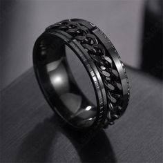 Men's Black Cuban Link Spinning Band Ring Stainless Steel Punk Gothic Jewelry | eBay Luxury Black Titanium Rings, Cool Ring, Classic Punk, Punk Men, Punk Women, Ring Man, Men Rings, Single Ring, Black Ring