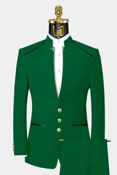 Green Mandarin Collar Suit | Gentleman's Guru Mandarin Collar Suit, Green Tux, Green Evening Gowns, Green Tuxedo, Blue Tuxedos, Chinese Collar, Teal Fabric, Green Suit, Prom Suits