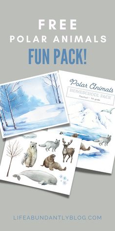 the polar animals fun pack is shown with text that reads, free polar animals fun pack