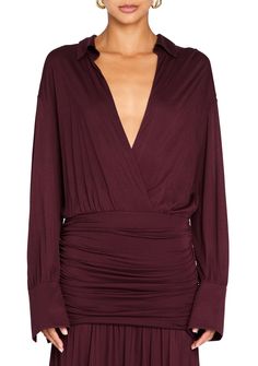 Long sleeve maxi dress with a drop waist and plunging neckline. Shown here in Merlot. 100% Lyocell Made in China Model is 5'10" wearing size S Style No. 4229-17 Fall Wardrobe Staples, Knit Outerwear, Knit Shoes, Romper And Jacket, Knit Denim, Sleeve Maxi Dress, Long Sleeve Maxi, Knitted Tshirt, Denim Jumpsuit