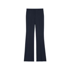 Theory "Demitria" Good Wool pants. Approx. measurements:  35" inseam; 22" leg opening; 10" front rise; 15" back rise, size 8. Mid rise; darts at back. Side slip pockets; back welt pockets. Fitted through straight legs. Full length hem. Hook/zip fly; belt loops. Wool/spandex. Care note:  Do not wash, bleach, or tumble dry. Cool iron if needed. Dry clean with any solvent except trichloroethylene. Imported. Fitted Wide Leg Pants With Pockets For Office, Fitted Wide Leg Pantsuit With Pockets, Modern Tailored Wide-leg Pants, Stretch Wide-leg Formal Pants, Modern Fitted Wide-leg Pantsuit, Fitted Wide Leg Business Pantsuit, Modern Fitted Bottoms For Office, Stretch Wide Leg Full-length Pants With Welt Pockets, Fitted High-waisted Wide Leg Pants For Office