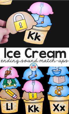 an ice cream themed letter matching activity for kids