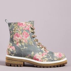 New In Box, Anthropologie, Cecilia New York Chance Hiker Boots In Rose Floral With Chain/Leather Laces. Leather With Rubber Soles. Great Reviews! Sold Out! Feminine Pink Boots For Spring, Pink Round Toe Lace-up Boots For Spring, Pink Lace-up Boots With Round Toe For Spring, Reuse Clothes, Altered Clothing, Hiker Boots, Anthropologie Shoes, Floral Color, Leather Chain