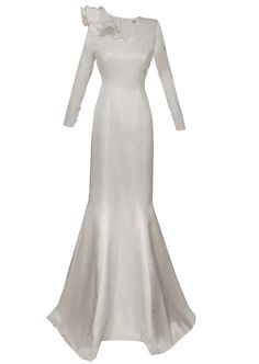 Honour - Long Sleeves Wedding Dress – Caeli Couture Formal Satin Gown With Detachable Train, Formal Long Sleeve Satin Finish Evening Dress, Elegant Long Sleeve Mother Of The Bride Dress, Long Sleeve Satin Finish Evening Dress For Formal Occasions, Long Sleeve Satin Evening Dress For Formal Occasions, Long Sleeve Satin Finish Evening Dress, Elegant Long Train Satin Gown, Elegant Satin Gown With Long Train, Long Sleeve Satin Gown With Sweep Train