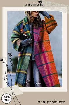 Women's Oversized Plaid Trench Coat Winter Fashion Looks, Winter Mode Outfits, Long Coats, Women Overcoat, Casual Cardigans, Modieuze Outfits, Cardigan Fashion, Affordable Clothes, Winter Fashion Outfits