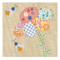 an image of flowers and butterflies on burlocked fabric with butterfly appliques