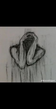 a drawing of a person covering their face