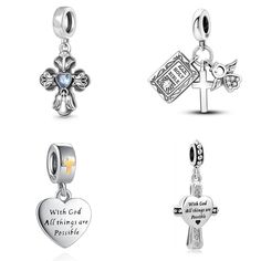 "🌸S925  Silver charm , holy bible , silver cross & angel , the holy bible charm is engraved with the following verse on the back   \"with god all things are possible\" 🌸  same verse that's on the heart charms .  Make your own charm bracelet with the array of charms available in my store. You can also use them as pendants  Make your bracelet to your own unique individual style 💐 Select your chosen style number from the drop down menu  Made from silver with cz stones compatible with a pandora b Silver Personalized Spiritual Charms, Spiritual Silver Charm Bracelet With Cross, Spiritual Silver Cross Charm Bracelet, Personalized Spiritual Silver Charms, Sterling Silver Spiritual Jewelry For Memorial, Spiritual Silver Charm Bracelet For Mother's Day, Mother's Day Silver Spiritual Charm Bracelet, Mother's Day Spiritual Silver Charm Bracelet, The Holy Bible