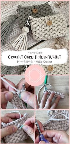 the crochet card holder / wallet pattern is shown with instructions to make it