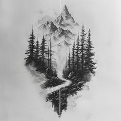 Adventure Body Art Tattoo Stencil Kit Mountain Tattoo With Bear, Mens Nature Tattoo Ideas, Deer And Forest Tattoo, Tn Tattoo Tennessee, Covered Bridge Tattoo, North Star Compass Tattoo Design, Mountains And River Tattoo, Mountain Background Tattoo, Nature Sleeves Women Tattoo