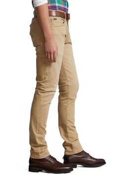 A hint of stretch means a flexible fit in versatile, modern-cut jeans set apart in a sandy khaki wash. 14" leg opening; 10" front rise; 14 1/2" back rise 98% cotton, 2% elastane Dry clean or machine wash, tumble dry Imported Fitted Khaki Jeans, Fitted Full-length Khaki Jeans, Fitted Full Length Khaki Jeans, Fitted Beige Jeans With Tapered Leg, Fitted Straight Leg Khaki Jeans, Fitted Beige Tapered Leg Jeans, Fitted Beige Jeans, Fitted Beige Full Length Jeans, Set Apart