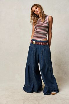 We The Free Dawn On Me Wide-Leg Jeans | Free People Full Denim Outfit, Free People Aesthetic, Wide Leg Jeans Outfit, Blue Jean Outfits, All Jeans, Pull On Jeans, Free People Clothing, Hottest Fashion Trends, Designer Jeans