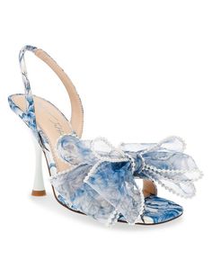 Betsey Johnson Women's Fawn Mesh Bow Heeled Sandals - Macy's Betsy Johnson Blue Floral Heels, Something Blue Wedding Shoes, Cerulean Wedding, Blue And White Heels, Preppy Heels, Hoco Heels, Hoco Shoes, Blue And White Outfit, Homecoming Heels