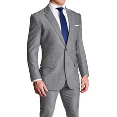 Athletic Fit Stretch Suit - Heathered Grey Tailored Gray Suit For Formal Occasions, Gray Notch Lapel Suits For Formal Occasions, Professional Custom Fit Semi-formal Suit, Professional Gray Formal Suit, Gray Business Suits With Notch Lapel, Fitted Professional Suits, Professional Gray Business Suit, Tailored Gray Business Suit, Timeless Gray Suits For Workwear