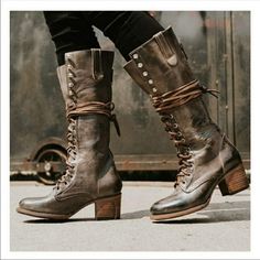 Color: Dark Khaki, size: 39 Women Long Boots, Khaki Heels, Tall Combat Boots, Khaki Boots, Thick Heel Boots, Lace Up Boots Women, Popular Boots, Slouchy Boots, Better Sweater