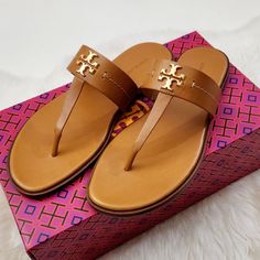 Brand New With Box Color: Antique Tan/Rolled Brass Leather Upper Polyurethane Lining And Footbed Rubber Outsole Slip On Girly Shoes, Box Color, Tory Burch Shoes, Brown Gold, Cute Shoes, Flat Sandals, Women's Shoes Sandals, Chic Style, Tory Burch