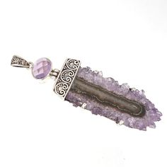 Beautiful quality Stalactite and checkerboard cut amethyst. intricate handwork on bezel. unique one of a kind statement pendant length 2.27 inch stone size 37x14mm Artisan Amethyst Jewelry With Stones, Spiritual Purple Jewelry With Large Pendant, Amethyst Pendant Gemstones With Accents, Handmade Lavender Crystal Pendant Necklace, Artisan Amethyst Gemstones With Natural Stones, Bohemian Amethyst Pendant Gemstone, Purple Amethyst Amulet Jewelry, Handmade Pendant Crystals For Jewelry Making, Unique Handmade Purple Gemstones