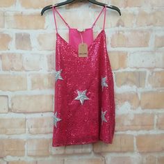 Nwt Grace & Emma Shirt Tank Pink Sparkle With Silver Stars Size Xl Metallic Sequined Tops For Summer, Shimmer Tops For Festive Summer, Shimmer Tops For Festive Summer Occasions, Shimmer Tops For Summer Festive Occasions, Summer Shimmer Tops For Night Out, Summer Shimmer Top For Night Out, Summer Night Out Shimmer Tops, Metallic Tops For Festive Summer Occasions, Summer Festive Metallic Tops