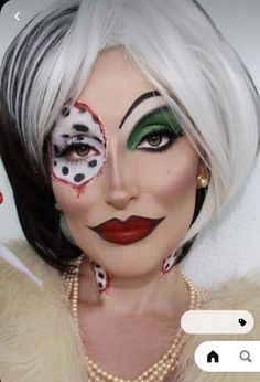 Grey Hair Halloween Costumes, Cruella Halloween Makeup, Cruella Deville Make Up, Cruella Deville Costume Ideas, Cruella Deville Makeup Tutorial, Cruella Deville Makeup Halloween, Cruella Halloween Costumes, Cruela De Vil Costume Ideas, Cruella Costume Ideas