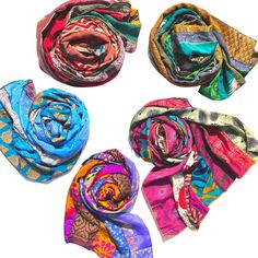 Why we love it! More than just a scarf! Travel to a colorful new land with your bright, beautiful scarf! Do you want to add some color and spice into your wardrobe this spring, or add that something extra to your outfit when the temperature starts to drop? Well we have just the thing for you! These sari silk medley scarves are made with 7 different strips of brightly colored sari material and each one is a mystery waiting to be unraveled. Dress boldly and colorfully in any season with one of our Multicolor Silk Scarf For Festival, Bohemian Multicolor Silk Scarf For Festivals, Bohemian Multicolor Festive Scarves, Festive Multicolor Bohemian Scarves, Festive Bohemian Multicolor Scarves, Festive Bohemian Multicolor Scarf, Festive Multicolor Silk Dupatta, Bohemian Multicolor Silk Scarves, Bohemian Silk Scarves For Festivals