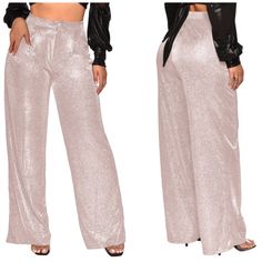 Fashion Shimmer Fabric Pants New Size Xxl. Glamorous Wide Leg Bottoms For Date Night, Glamorous Pants For Summer Date Night, Glamorous Pants For Date Night In Summer, High-waisted Pants For Summer Date Night, High-waisted Pants For Date Night In Summer, Summer High-waisted Pants For Date Night, Summer High-waisted Pants For Going Out, Wide-leg Pants For Date Night Summer, High-waisted Bottoms With Pockets For Going Out