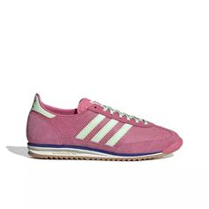 adidas Originals SL 72 OG "Pink Fusion/Semi Green Spark/Lucid Blue" Women's Shoe Vintage Adidas Sneakers With Logo, Pink Adidas Sneakers With Three Stripes, Adidas Pink Sneakers With Three Stripes, Adidas Vintage Sneakers For Sports, Retro Pink Sports Sneakers, Retro Pink Sneakers For Sports, Pink Athleisure Sneakers With Gum Sole, Retro Pink Sneakers With Rubber Sole, Sporty Pink Sneakers With Three Stripes Branding