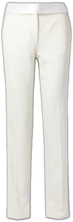 Chic White Bottoms With Pressed Crease, Luxury Fitted White Bottoms, Elegant Pants With Straight Hem For Daywear, Elegant Stretch Pants For Daywear, Elegant White Pants For Daywear, Elegant Straight Hem Bottoms For Daywear, Elegant Bottoms With Straight Hem For Daywear, Elegant Ankle-length Bottoms For Daywear, Elegant Ankle-length Daywear Bottoms