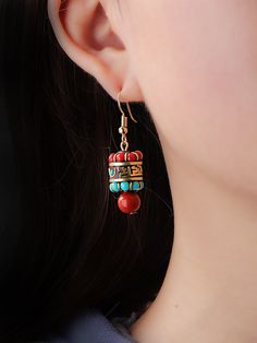 Nepal exotic earrings Tibetan ethnic style online celebrity temperament Joker earrings retro niche show face thin earrings. Size: 2.3CM * 1.2CM Tibetan Earrings, Ethnic Style, Beauty Accessories, Ethnic Fashion, Nepal, Product Launch, Jewelry Making, Drop Earrings, Celebrities