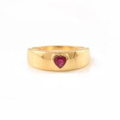 This is part of Chairish’s Fine Jewelry assortment.  Dainty Heart Cut Ruby Pinky Ring Signet Ring in 18K Gold featuring natural ruby of 0.25 carats. The gorgeous handcrafted ring goes with every style, every occasion or any outfit.  Ruby improves mental strength.  Designed with heart cut ruby bezel set in center, in a dome ring of solid gold in center that makes it a perfect fit to wear it on your occasion or style it with any of your basic outfit to give it a glam. This is a perfect Ruby Signet Ring. It can be a Bridal Shower Gift, Secret Santa Gift, Gift For Sister, Mother Daughter Gift, Bride To Be Gift, Bridesmaid Gift, BFF Gift, Best Friend Gift, Birthday Gift, Wife Gift, Christmas Gift or any Holiday Gift for Mother, Sister, Daughter, Grandma, Fiancé, Girlfriend, Valentine, Family or Ruby Solitaire Ring For Promise, Promise Ruby Birthstone Ring In Fine Jewelry Style, Yellow Gold Ruby Ring For Valentine's Day Promise, Yellow Gold Heart-shaped Ruby Ring, Heart Cut Ruby Ring In 14k Gold For Promise, Yellow Gold Ruby Promise Ring For Valentine's Day, Classic Ruby Birthstone Promise Ring, Heart-shaped Yellow Gold Ruby Ring, Heart Shaped Ruby Ring In Yellow Gold