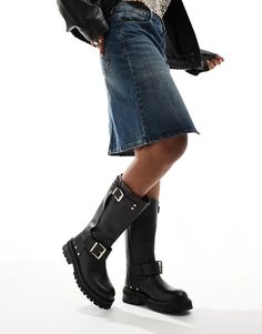 Shoes by AllSaints *Saves to inspo folder* Pull-on style Adjustable strap Buckle details Round toe Chunky sole Lugged tread Black Boots For Women, Flip Flop Boots, Winter Party Dress, Jumpsuit Shorts Rompers, Biker Boots, Swimwear Sale, Maxi Dress Trend, Boots For Women, Leather Buckle