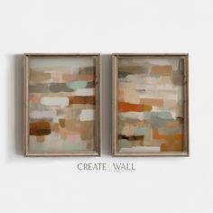 two framed art pieces on a wall with the words create wall written below each piece